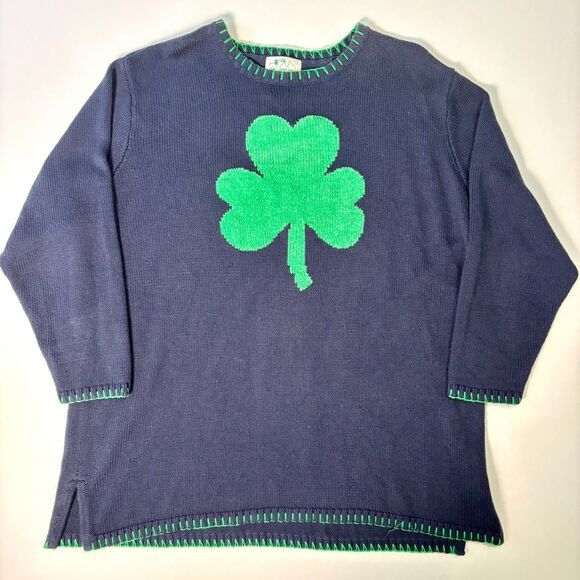 Quacker Factory Sweater Womens Plus 1X Navy Blue St Patricks Day Green Shamrock - Picture 6 of 16
